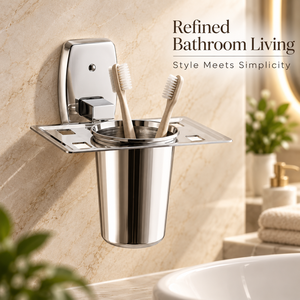 Modern Stainless Steel Tumbler <b>Holder</b> <b>Toothbrush</b> Slots Soap Storage <b>Wall</b> Mounted Bathroom Organizer Rustproof Chrome Finish - Product Image 3