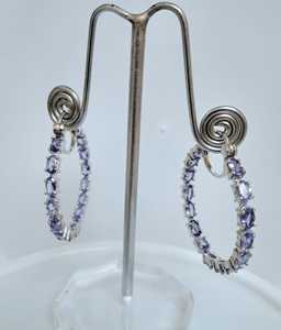Boucles d'oreilles créoles ovales Tanzanite Top Quilt 3x5mm, argent sterling, pierres précieuses violettes et bleues, élégantes, pour femme, cadeau - Product Image 4