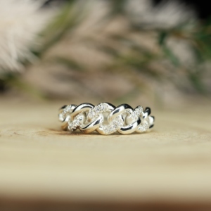 Anillo de Plata de Ley 925 con Diseño de Cadena Cubana y Moissanita Cúbica, Estilo Hip Hop - Product Image 2