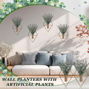 Set di 4 Vasi Sospesi in Metallo Geometrici Moderni Boho, Vaso per Eucalipto Artificiale da Interno, Design Ondulato per Bagno e Parete - Product Image 1