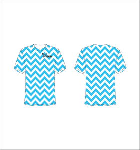 T-shirt personnalisé sublimé, imprimé intégral, motif chevron bleu et blanc, unisexe, col rond, respirant, en polyester, Ferocious Clothing - Product Image 1