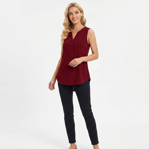 Haut sans manches pour femme, col en V, couleur unie, boutons sur le devant, vêtement décontracté, rouge, personnalisable, écologique, respirant, spandex/coton, 180g - Product Image 4