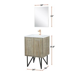 Mobile da Bagno Rustico in Acacia 24 Pollici L X 20 Pollici Set rubinetti in oro rosa con piano in quarzo bianco D, 18 pollici. Specchio 24 Pollici L X 20 Pollici D Bianco - Product Image 6