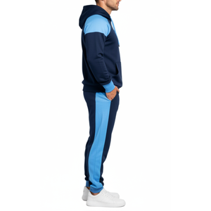 Conjunto Deportivo Premium para Hombre en Azul Marino y Azul Cielo – Sudadera con Mangas Raglán y Puños en Contraste, Pantalón a Juego, Conjunto Atlético de Dos Piezas - Product Image 3
