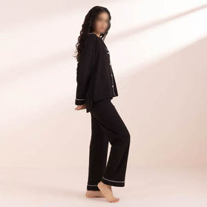 Conjunto de Pijama de Satén Lujoso para Mujer, Cuello en V, Cintura Elástica con Encaje, Transpirable, Térmico, 2 Piezas, Ropa de Dormir para Invierno - Product Image 4