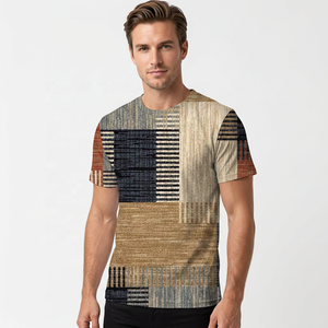 Men's <b>Patchwork</b> Pattern Digital Print Short Sleeve O-Neck Casual T-<b>Shirt</b> Regular Fit Woven Cotton Breathable Style - Product Image 2