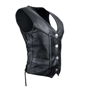 Gilet en cuir pour femmes, gilet décontracté à boutons sur le devant, gilet de moto pour femmes, pour la conduite en plein air et les voyages - Product Image 3