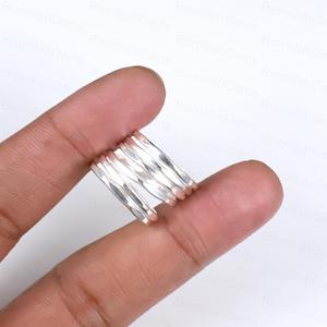 925 Sterling <b>Silver</b> Multi Layer Stacking <b>Rings</b> Set Oxidized Wide Band <b>Ring</b> Twisted Rope Hammered Textured Boho Statement Jewelry - Product Image 5