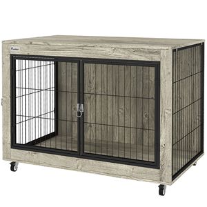 Tavolino Laterale per Cani di Taglia Grande da 39 Pollici, Grigio, con Ruote, Porta Laterale Intercambiabile, Ecologico, Utilizzabile anche come Tavolino da Caffè - Product Image 1
