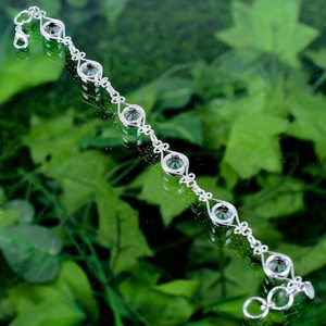 Pulsera con Dije de Aguamarina, Gema de Corte Redondo, Plata de Ley 925, Hecha a Mano, Joyería de Lujo de Alta Calidad, Regalo para Mujer, Ajustable - Product Image 3