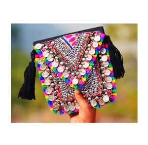 Inde luxe femmes perlé pochette tissu fête sac avec enveloppe et fil motif coton doublure pour mariages soirées - Product Image 6