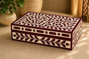 Handcrafted Bone Inlay Jewelry Storage Box Elegant Black & White Wooden Organizer <b>Case</b> for Jewelry, Accessories, <b>Vanity</b> & Luxury - Product Image 4