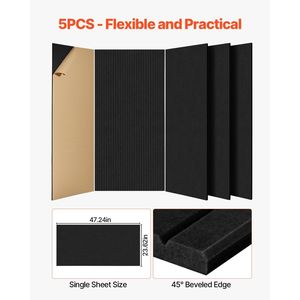 Set di 5 Pannelli Acustici Autoadesivi 47,2 X 23,6 X 0,4 Pollici in Fibra di Poliestere, Pannelli Fonoassorbenti per Pareti - Product Image 6