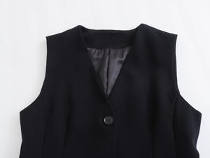 Gilets et vestes décontractées pour femmes, col en V, simple boutonnage, couleur noire, coupe-vent, respirant, sans manches, poches à rabat - Product Image 3