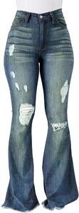 Jean en denim vintage taille haute coupe bootcut pour femme, longueur genou, en coton - Product Image 4
