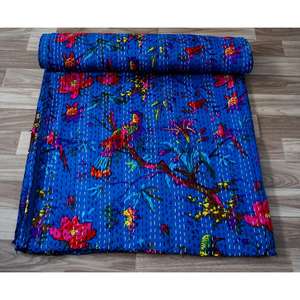 Couvre-lit Kantha imprimé réversible fait main, vintage, écologique, toutes saisons, double taille, 100 % coton biologique - Product Image 4