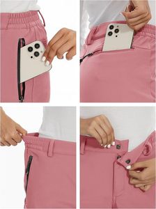 Unisex <b>Pink</b> Polyester Breathable Heated Windproof <b>Ski</b> Pants Drawstring Closure Fleece Insulation Pockets for Outdoor Activities - Product Image 4