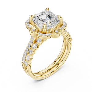 Bague en diamant de laboratoire taille Asscher sertie de griffes, design élégant et populaire, disponible en or jaune 14 carats, prix de gros. - Product Image 5