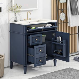 Modern 30\" <b>Bathroom</b> <b>Vanity</b> with Top Sink Single Sink <b>Bathroom</b> Van & 2 Drawers Stylish 2-Paneled Storage Cabinet Tip-Open Drawer - Product Image 1