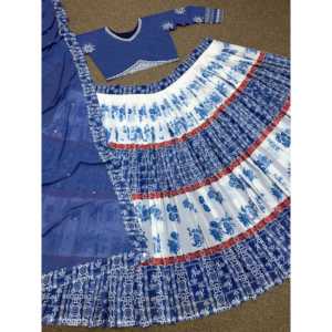 Lehenga Choli à imprimé numérique fantaisie, coupe trapèze, taille naturelle élégante, en tissu de chiffon - Product Image 3