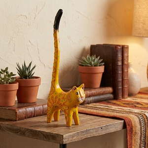 Statue artisanale en bois d'albizia, queue de chat en position levée, dorée, figurine animale, artisanat de Bali, décoration intérieure, sculpture en bois, cadeau, artisanat en bois - Product Image 4