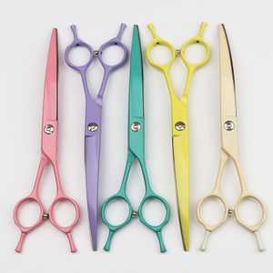 Tijeras de peluquería canina de acero inoxidable chapado en color, tijeras curvas para perros, herramientas de corte para salón, tijeras OEM para perros, tijeras para gatos - Product Image 1