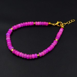 HAYAAT GEMS Natural Pink Opal Roundel Beads 18K Gold Plated Bohemia Unisex Bracelet Ethiopian Multi <b>Fire</b> Gemstone Gift - Product Image 2