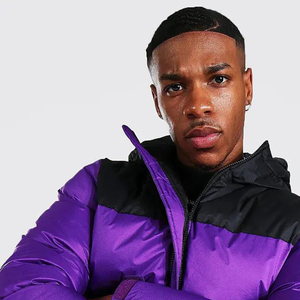 <b>Men's</b> <b>Purple</b> Hooded Puffer Jacket Color Blocking Windproof Zipper Closure Streetwear Winter Outerwear - Product Image 4