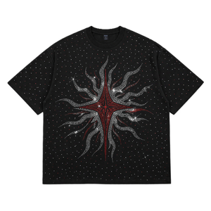 Camiseta Y2K moderna con pedrería roja y diamantes negros para hombre, camiseta de algodón extragrande con gráfico de cristal, estilo hip hop, ropa urbana, top Y2K - Product Image 5