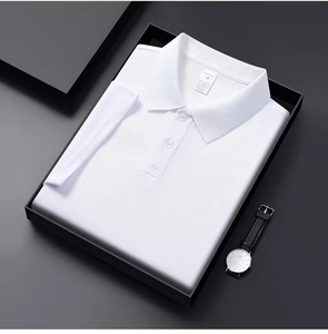 Men's White Short Sleeve for Shirt Polyester/Cotton Jersey Fabric Breathable Casual Design Front Logo Print Regular Fit 180g - Product Image 2