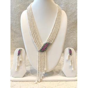 ต่างหูชุดมุกเทียมประดับเพชร CZ ชุบเงินคุณภาพพรีเมียม ดีไซน์ยาวหลายชั้น เหมาะสำหรับงานหมั้น งานแต่งงาน และงานเลี้ยง ทันสมัย - Product Image 1