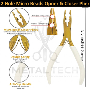 Professional <b>Hair</b> Extension Installation Kit Gold Finish Pliers Scissors Pulling Loop Needle Section <b>Clips</b> Set with Zipper Case - Product Image 6