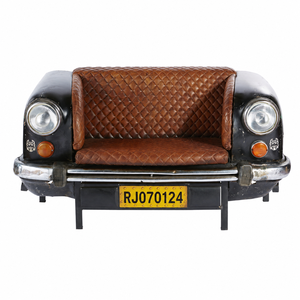 Rustic Genuine Leather Two Seat L-Shape Car Back <b>Sofa</b> <b>Bed</b> Metal Legs <b>Storage</b> for Living Room Industrial Design Park Warehouse - Product Image 2