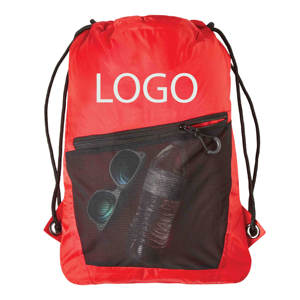 Unisex Red Nylon <b>Drawstring</b> <b>Backpack</b> With Zipper Closure Lightweight Casual Style For Outdoor Activity - Product Image 1