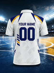 Easy White Background Navy Blue Golden Edge Gradient Solid Embroidered Pocket Custom Collar Athletic Short Sleeve Lightweight - Product Image 4