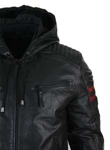 Chaqueta de motorista de piel de vaca con cuello levantado para hombre más vendida de cuero genuino en estilo informal negro para invierno - Product Image 3
