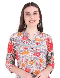SAZU Stylish Floral Print Women’s <b>Kurti</b> with Vibrant Multicolor Design Comfortable Cotton Fabric Button Front Mandarin Collar - Product Image 2