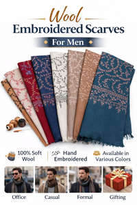 Écharpes en laine pour hommes brodées à la main à pois, châles d'hiver doux, étoles chaudes à motifs floraux, formelles et décontractées, idéales pour cadeaux, vente en gros - Product Image 6