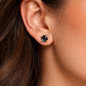 Boucles d'oreilles solitaires de luxe en diamant noir 1,00 TCW, or 14 carats |   Bijoux fins pour femmes, coupe ronde élégante, cadeau pour les occasions spéciales - Product Image 1