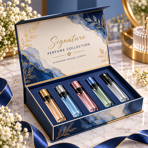 Exclusive Fragrance Sample Set 6pc Colorful Glass Bottles Magnetic Closure <b>Pink</b> Floral Box Gold Foil Logo Rigid Cosmetic Gift - Product Image 6