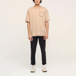 Camiseta de Hombre Oversize 100% Algodón Personalizada con Cuello Redondo, Manga Corta, Ribete en Contraste, Estilo Casual, Tejido de Punto, Color Sólido, Ajuste Jersey - Product Image 1