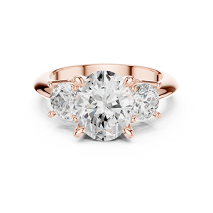 Bague de fiançailles et de mariage en or rose avec trois diamants ovales de laboratoire pour femme - Product Image 1