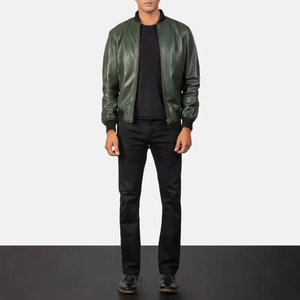 Chaqueta Bomber de Cuero Verde, Chaquetas de Cuero Genuino para Hombre, Cálidas para Invierno, Informales, las Más Vendidas, Chaquetas de Cuero Genuino Verde para Hombre - Product Image 6