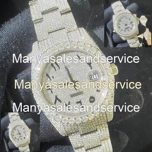 Montre à quartz pour homme avec cadran rond, cristal de verre, moissanite et boîtier en acier inoxydable, étanche 10 bars, bracelet à fermoir, cadeau - Product Image 2