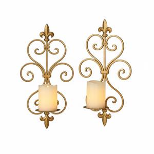 Juego de 2 candelabros de pared hexagonales geométricos de metal dorado, portavelas de hierro para velas de té, para eventos - Product Image 3