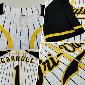 Camiseta de Béisbol Personalizada con Nombre de Equipo, Diseño a Rayas Blanco, Negro y Amarillo, Exportación Mundial OEM ODM, Sublimada - Product Image 4