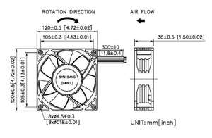 Ventilador Axial D12038-K1 de 120x120x38mm, CC 12V/24V/48V, Aspas de Plástico, Rodamiento de Bolas, para Equipos Industriales - Product Image 2