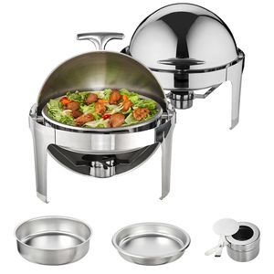 Lot de 2 réchauds de buffet en acier inoxydable de 6 pintes avec couvercle roulant, pour traiteur, avec bacs pleine taille et contrôle manuel de la température - Product Image 6