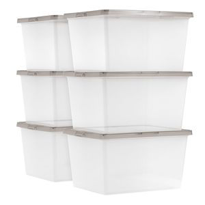 Bacs de rangement en plastique de 24,5 Qt avec couvercles, empilables, lot de 6 - Product Image 1