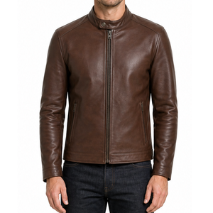 OEM Wholesale <b>Men's</b> Dark <b>Brown</b> Real <b>Leather</b> <b>Jacket</b> Classic Plain Simple design - premium streetwear - Product Image 1